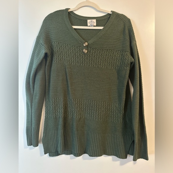 St. John's Bay Sweaters - St. John's Bay Olive V-Neck Sweater with Button Accents